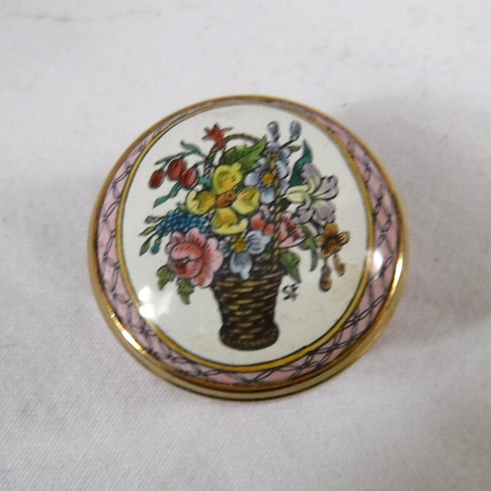 Enamel Box Halcyon Days "Flower Basket" Pill Jewelry Trinket Mother's Day